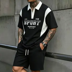 Men's Y2K Print Polo Shirt & Shorts Set, Casual 2-Piece Streetwear Outfit, Summer Athletic Combo