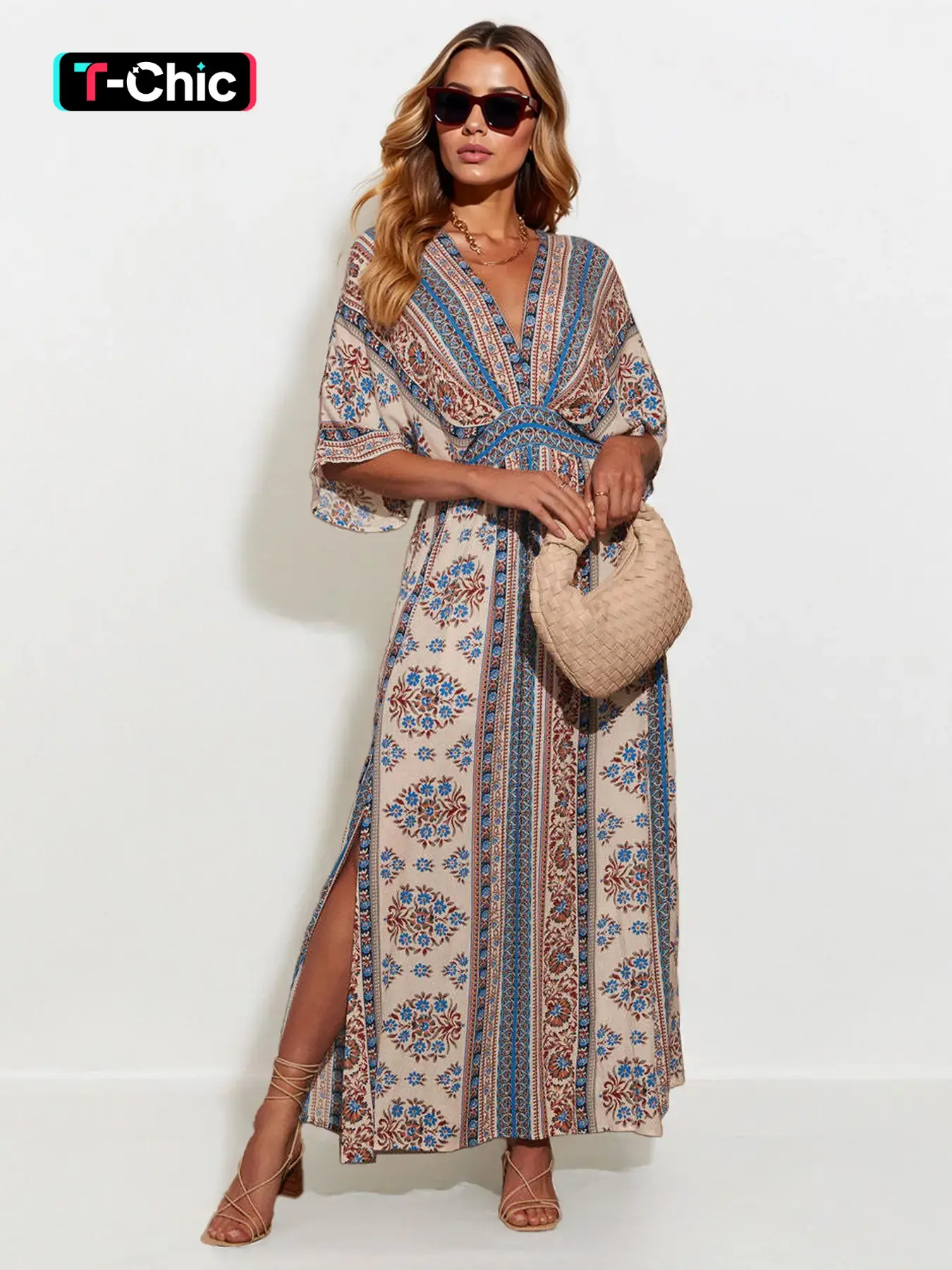 tie neck maxi dress LEO LIN - Lilith Tie Neck Maxi Dress