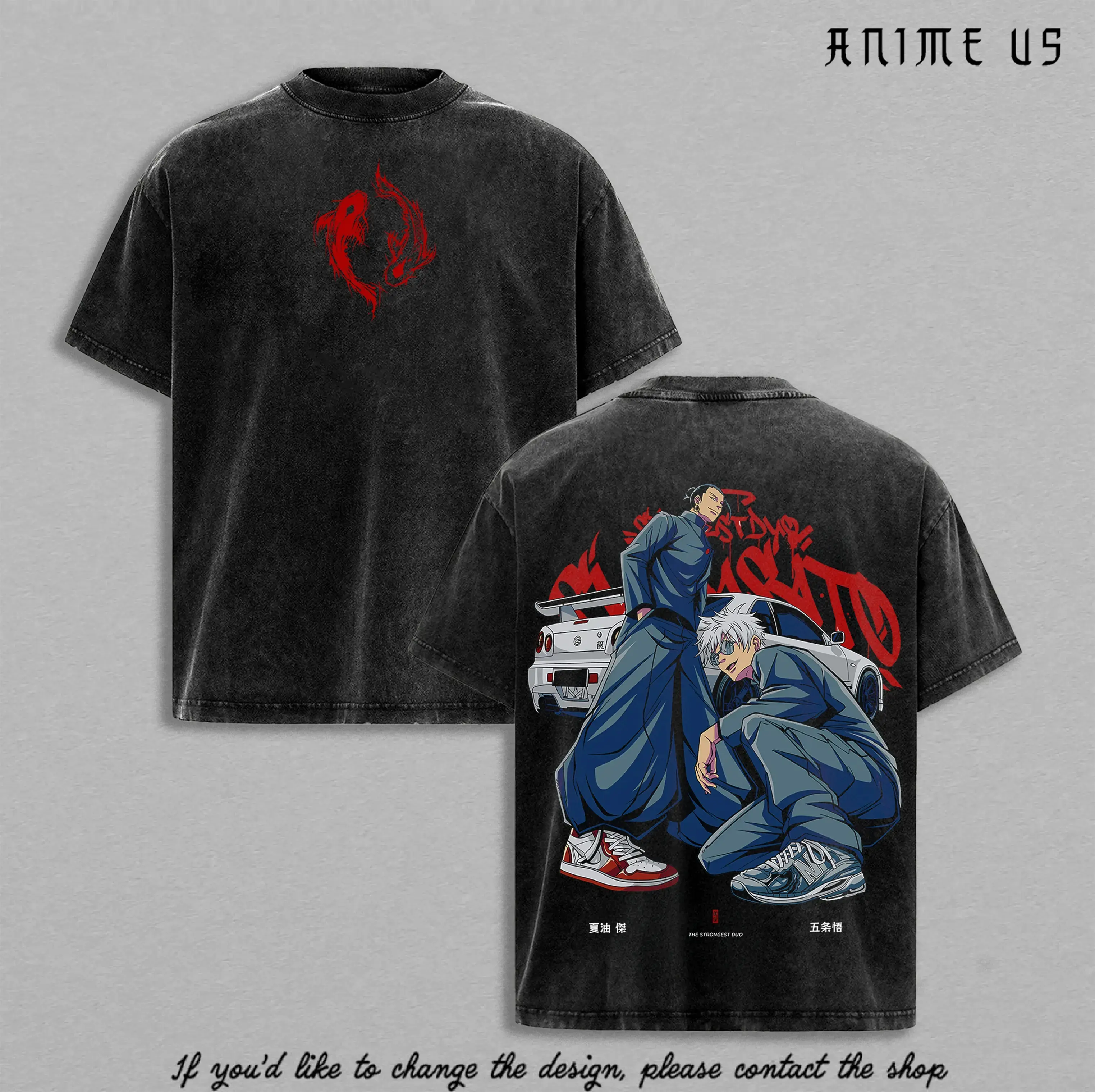 Gojo Satoru x Geto Suguru T Shirt Jujutsu Kaisen Anime Vintage Washed Oversized Streetwear Graphic Tee Car Inspired Design Heavy Cotton Shirt for Fans