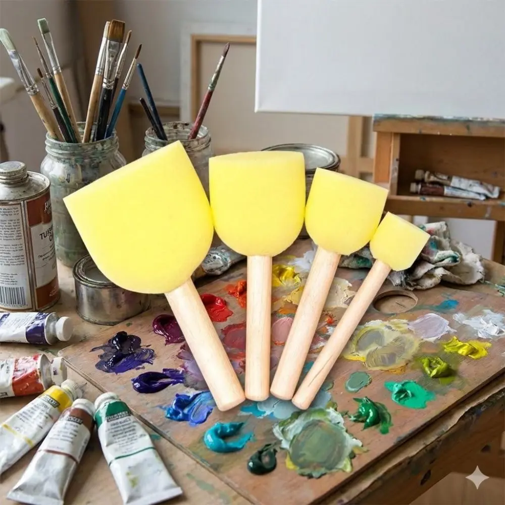 Sponge Doodle Pens Set: Non-Slip Ergonomic Paintbrushes for Kids, Washable & Reusable Flower Painting Kit, Portable Art Case with Safe Paints, Stencils & Brushes for Family Fun, School Projects & Crafts
