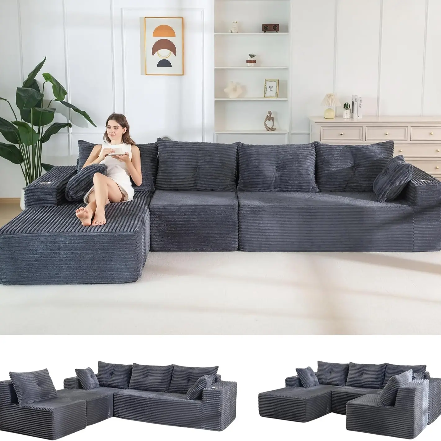 Dark Grey- 3 Seater+Left Facing Chaise