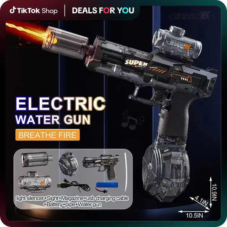 Ultimate Battle Powerful Electric Water Gun, Automatic Squirt Gun with Glowing Realistic Muzzle 320cc High Capacity, Up to 32 FT Range, Outdoor Summer