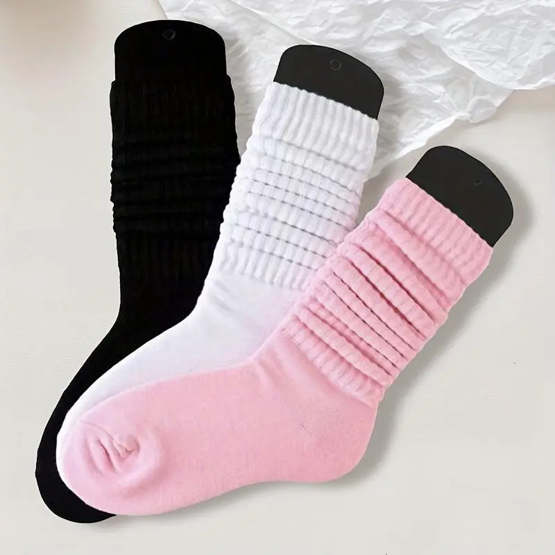 6 Pairs Womenswear Classic Mid-Tube Socks - Lightweight Polyester Blend, Machine Washable, Minimalist Solid Colors for Daily Outfits