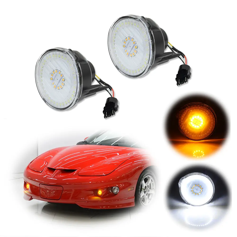 2pcs For 1998 1999 2000 2001 2002 Pontiac Firebird Clear Switchback LED Front Bumper DRL Signal lamps Lights,Replace OEM  55157033AA, 55157032AA