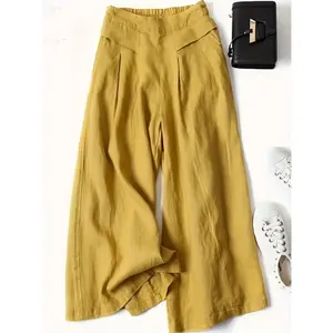 Women's clothing Women'S Casual Wide-Leg Pants - Yellow, Loose Fit, Comfortable for Spring/Summer, Attire|Casual Wide Leg Pants|Comfortable Fit Fabric Womenswear Baggy Bottom Polyester Ginger-Colored Oversize Oversized