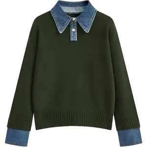 Womens Denim Lapel Sweater Oversized Long Sleeve Button Down Polo Knit Pullover Sweaters 2025 Fall Outfits