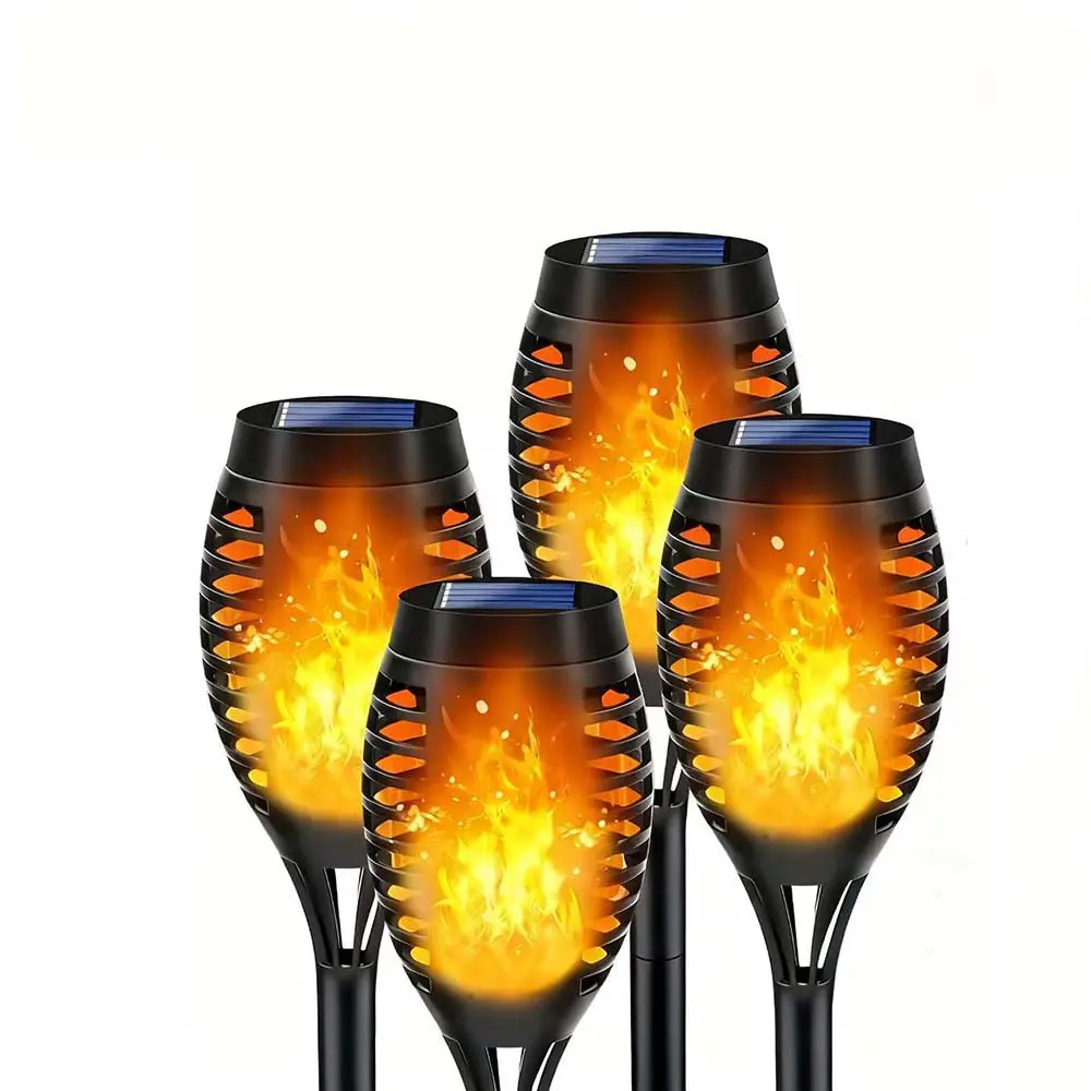 Solar Powered Flickering Flame Torch Lights 2026 Upgraded 4 Pack Waterproof Garden Pathways Stake Lamps featuring Retro Landscape Illumination designed for Outside Halloween Decorations and Yard Patio Decor