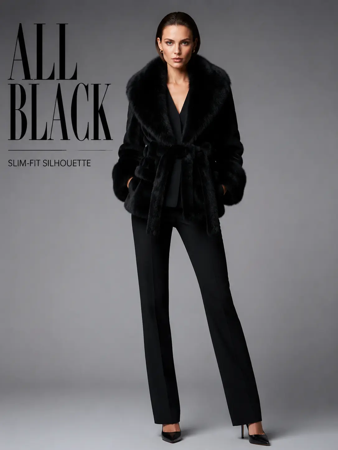 Women's Belted Faux Fur Coat, Lapel Collar Wrap Fuzzy Jacket, Thick Warm Winter Short Fur Outerwear With Waist Tie, Elegant Party Outwear