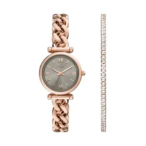 Fossil Women's Carlie Mini Three-Hand, Rose Gold-Tone Stainless Steel Watch and Bracelet Set