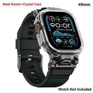 Sport Band with Crystal Case for Apple Watch Ultra 3/2/1 Ultra 49mm,Soft Liquid SiliconeStrap with Stainless Steel Connector, Comfortable & Durable ( only 49mm+Crystal Case) Watch Not Included, Smart Watch Straps-Black