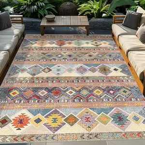 Ethnic Style Area Rug, Non-slip Soft Floor Mat, Rectangle Home Decorative Carpet for Outdoor Picnic Living Room Bedroom Kitchen, Home Decor