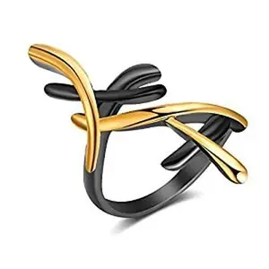 Aprilery Modern Abstract Crossover Statement Ring, Distinctive Black and Gold Plated Fluid Wave Design, Contemporary Art Inspired Adjustable Band for Sophisticated Women, Bold Fashion Accessory for Parties and Events