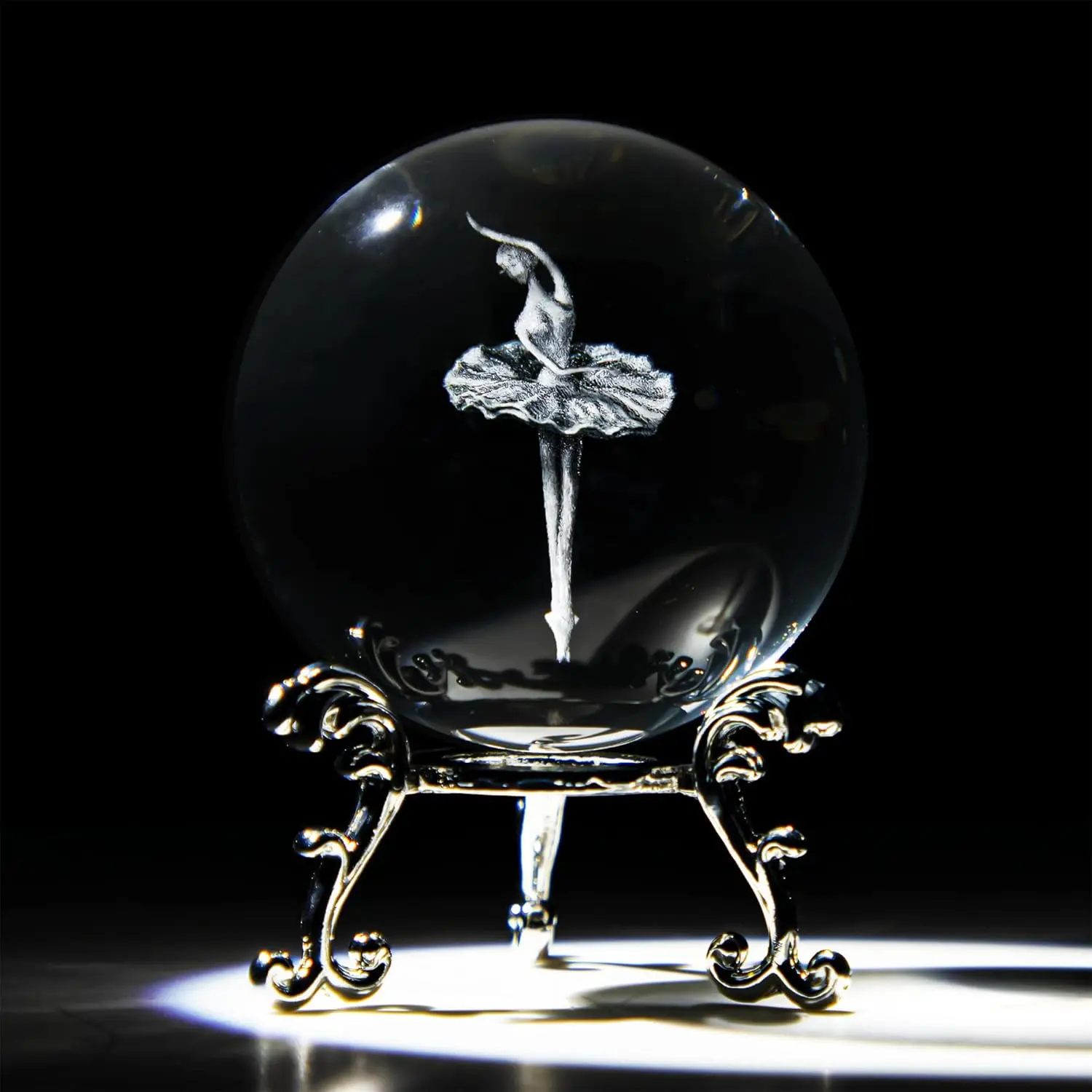 3D Laser Engraved Ballerina Dancing Crystal Ball Paperweight Elegant Ballet Dancer Girl Figurine Glass Sphere Home Art Decor (60mm,2.4inch)
