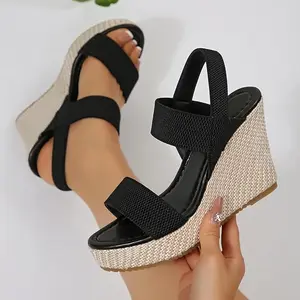 Women's Black Open-Toe Platform Wedge Sandals