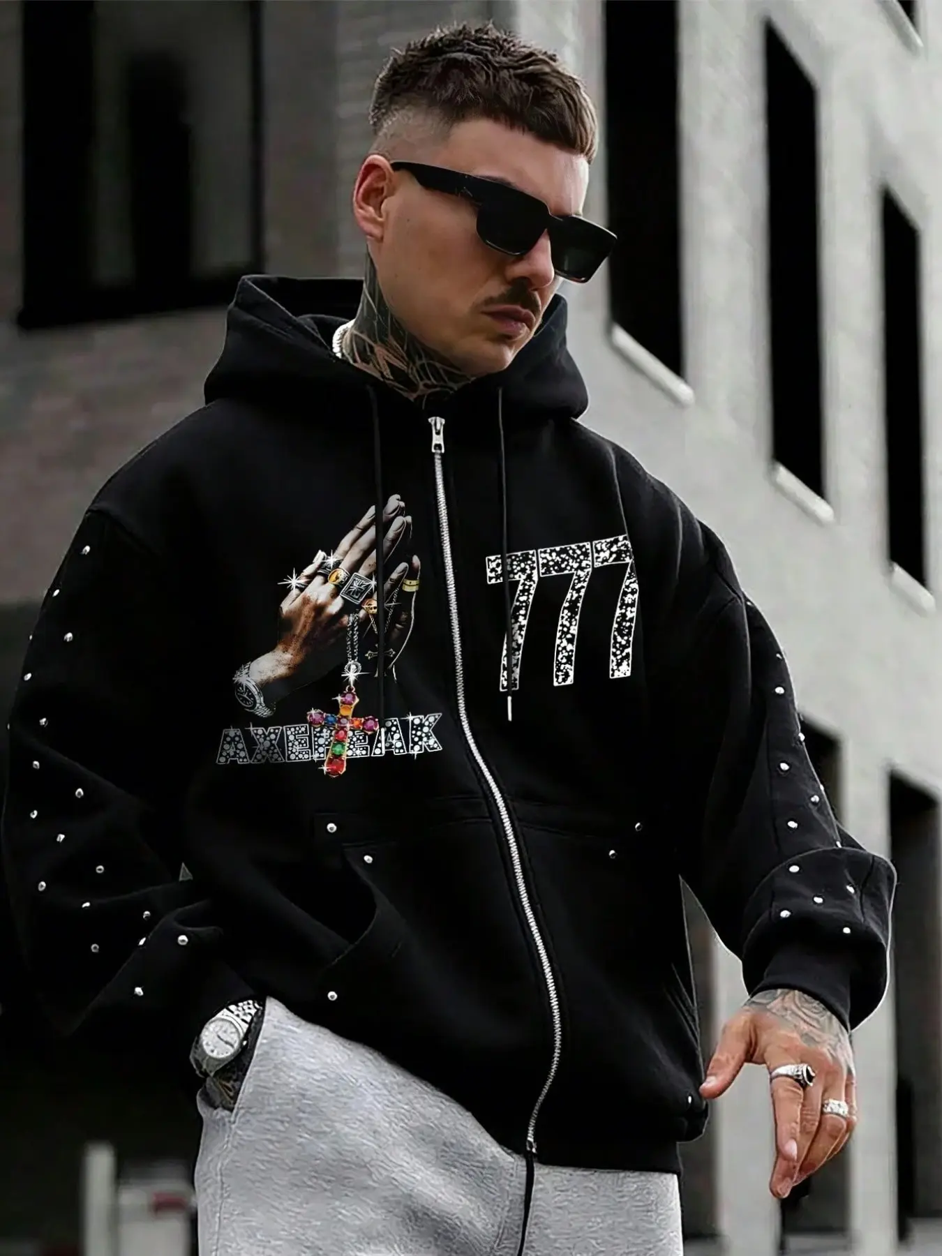 Unisex American Streetwear 777 Printed Hoodie with Zipper, Casual