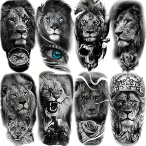 8 Realistic Lion Temporary Tattoos, Suitable for Men Women Adults, Tribal Eyes Spartan Warrior Waterproof Fake Tattoo Stickers, Body Fake Tattoos