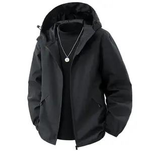 Autumn and Winter Lightweight Men's Hooded Jacket, Zipper Pockets, Adjustable Drawstring Hood, Color Block Design, Suitable for Outdoor Cycling, Hiking, Casual Daily Wear Menswear Coats