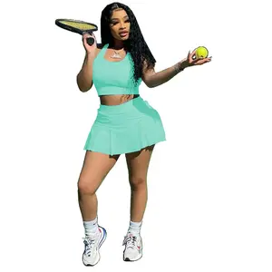 Saledress Outfits Womens Casual Sports 2 Piece Outfits Skirt Sets Athletic Tank Crop Top Mini Pleated Tennis Golf Skorts Skirts Activewear