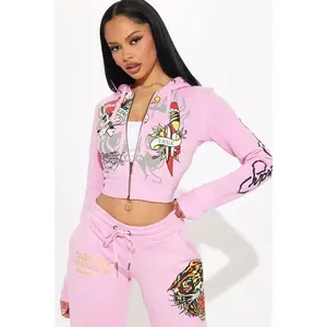 Ed Hardy Tiger Roar Zip Up Hoodie - Pink C