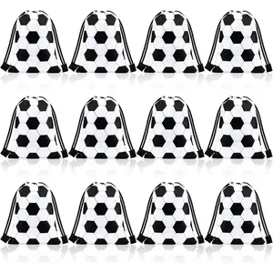 12 Pieces Soccer Drawstring Bags Bulk Small Sport Goodie Bags Snack Treat Backpack for Ball Birthday Party Favor Team Gifts(7 x 10 Inch)