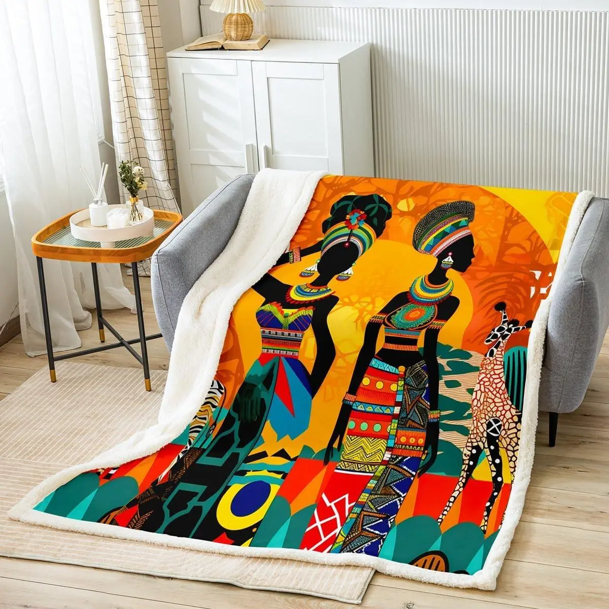 Black Woman Sherpa Blanket Ethnic Afro African Fleece Throw Blanket Room Decor Traditional Fuzzy Blanket Sofa Bed Couch Tribal,Throw