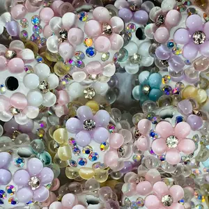 Flower bead,  mix 4pcs clear acrylic