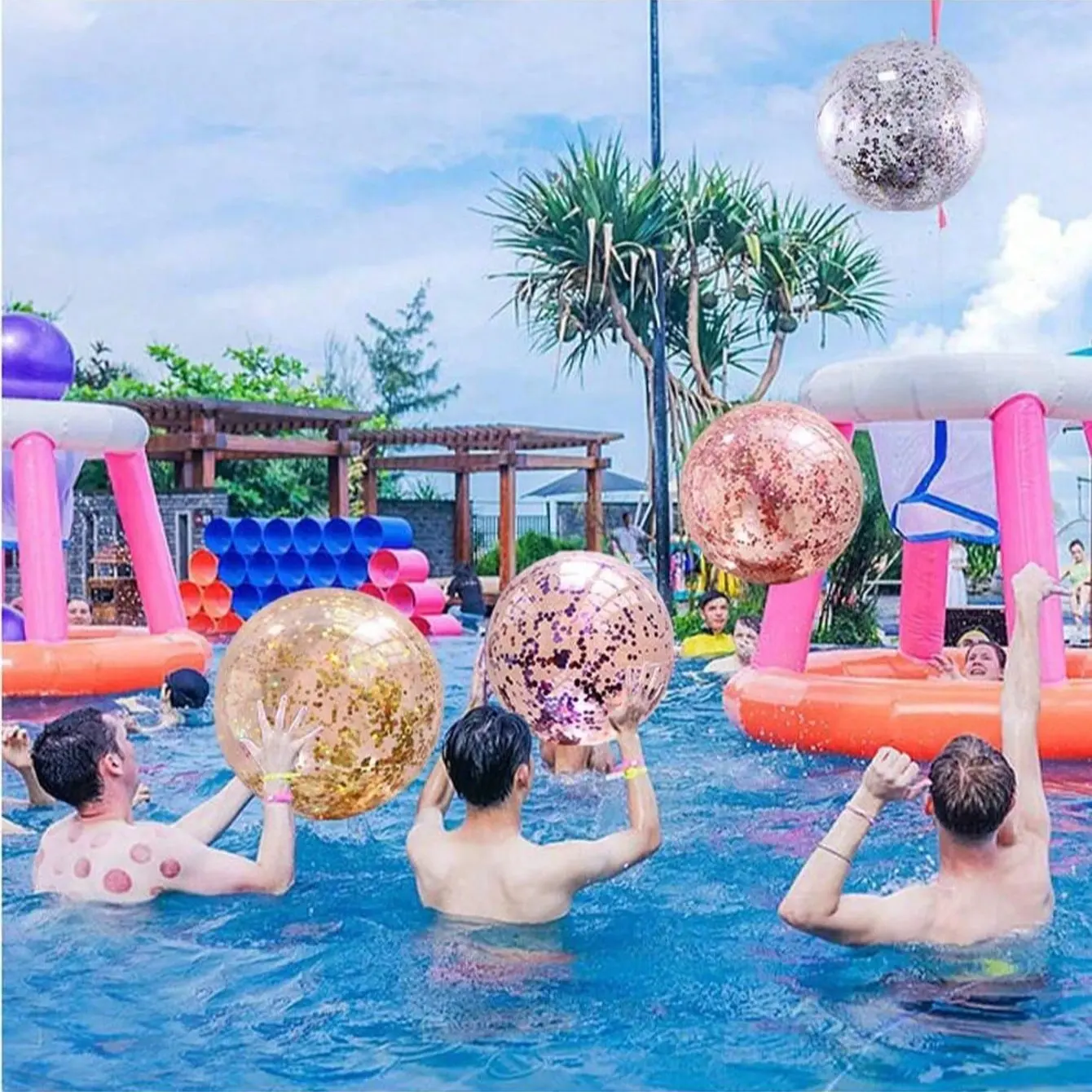 Party Supplies Beach Must-Have Pool Games Inflatable Water Sand Ball with Pump PVC Glitter Sandball 40cm/60cm Colorful Transparent Giant Pool Toy Halloween