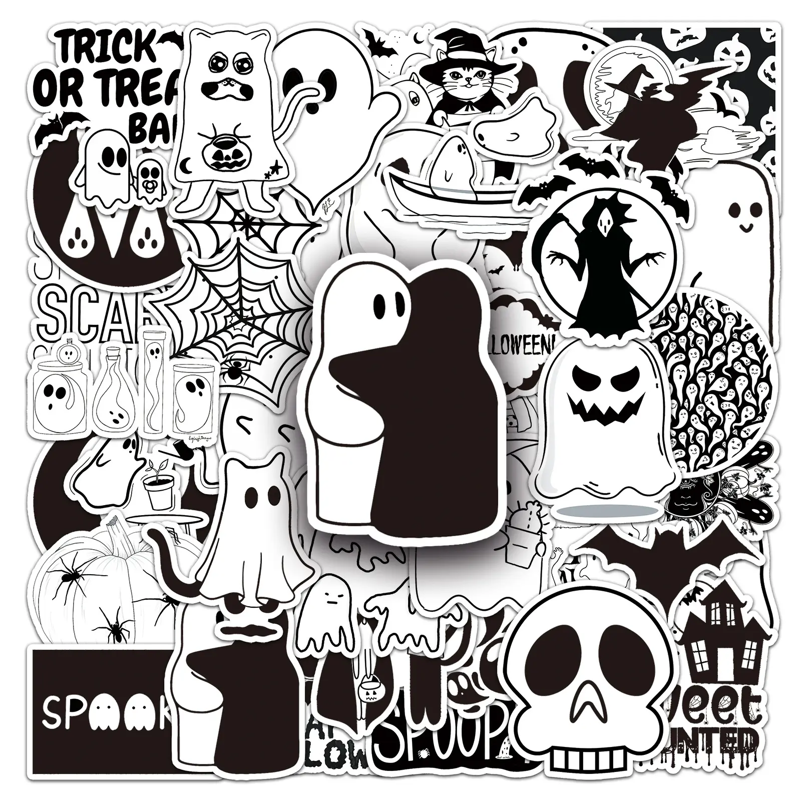 50pcs Halloween Stickers, Premium Skull Stickers, Perfect for Scrapbooks Journals Laptops Water Bottles Cars, Car Decal, Car Decorative Sticker, Bumper Sticker, Positive Message Gift Design