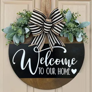 Welcome To Our Home Letter Pattern Round Hanging Sign, Decorative Plaque, Modern Hanging Decor for Home Front Door, Wall Decor for Living Room Bedroom