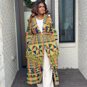Akwaete Kimono Bold Statement Piece Rich in Fabric and Sophisticated with Vibrant Kente Print and Fringe Detail