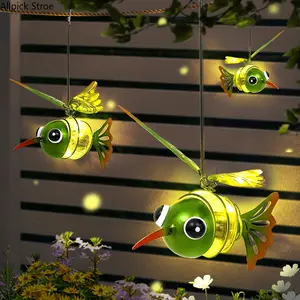 2PCS Solar Hummingbird Hanging Lanterns, Waterproof Outdoor Garden Lights with LED Glow, Decorative Green Hummingbird Solar Wind Chime Lights for Patio, Porch, Backyard, Window and Tree Decor, Unique Garden Gift for Mom, Grandma and Bird Lovers