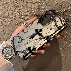 Luxury Dark Gothic Cross Mark  Phone Case Suitable for Samsung Galaxy S26 S25 S24 A37 A57 A17 A07 A56 A26 A36 A55 A35 A06 A16 A05 A14 A24 A34 A54 A15 A05s A04e A25 S23 S22 S21 S20 FE Ultra Plus Edge 4G 5G Anti Fall Matte Back Cover Casing