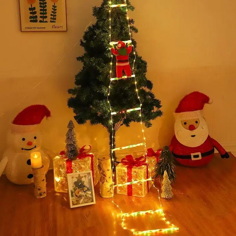 8-rung LED Outdoor/Indoor Waterproof Christmas Santa Ladder for Holiday Ambience Decoration