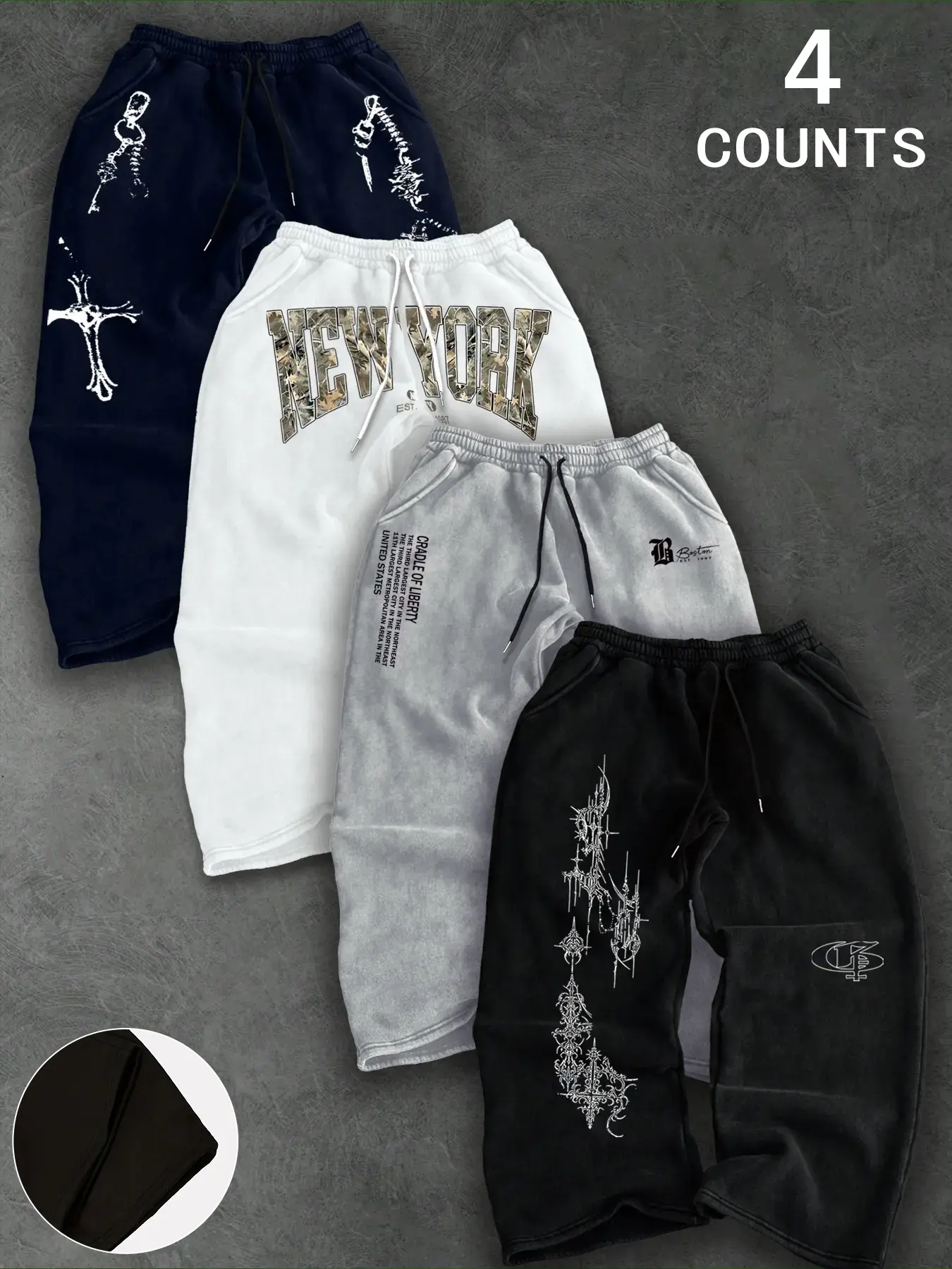 Men's 4-Piece Set Young Fitness Muscle Trendy Letter Print Pants, Casual Straight Fit, Comfortable Street Sport Style, Fitted Design Activewear, Spring & Fall, Fitness Training Pant, Casual Sports Pants, Athleisure Style Pants, Workout Pants