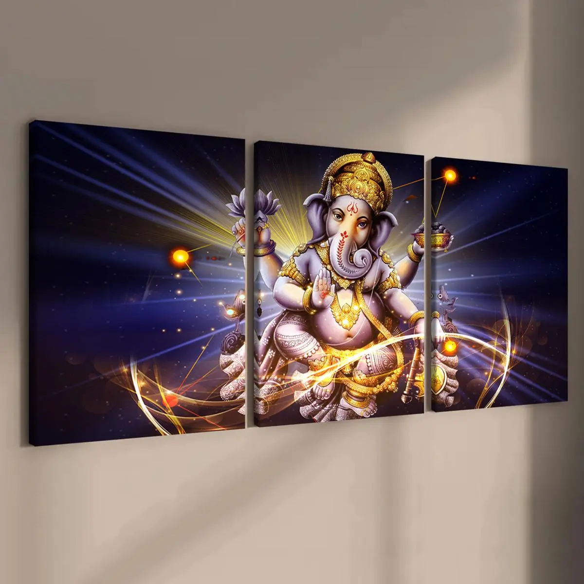 3 Counts Wooden Framed Canvas, Divine Ganesha Poster, Fashion Living Room Decoration, Modern Art, Perfect Home Poster, Wall Art Murals, Apartment Dormitory, High Definition, Waterproof, Art