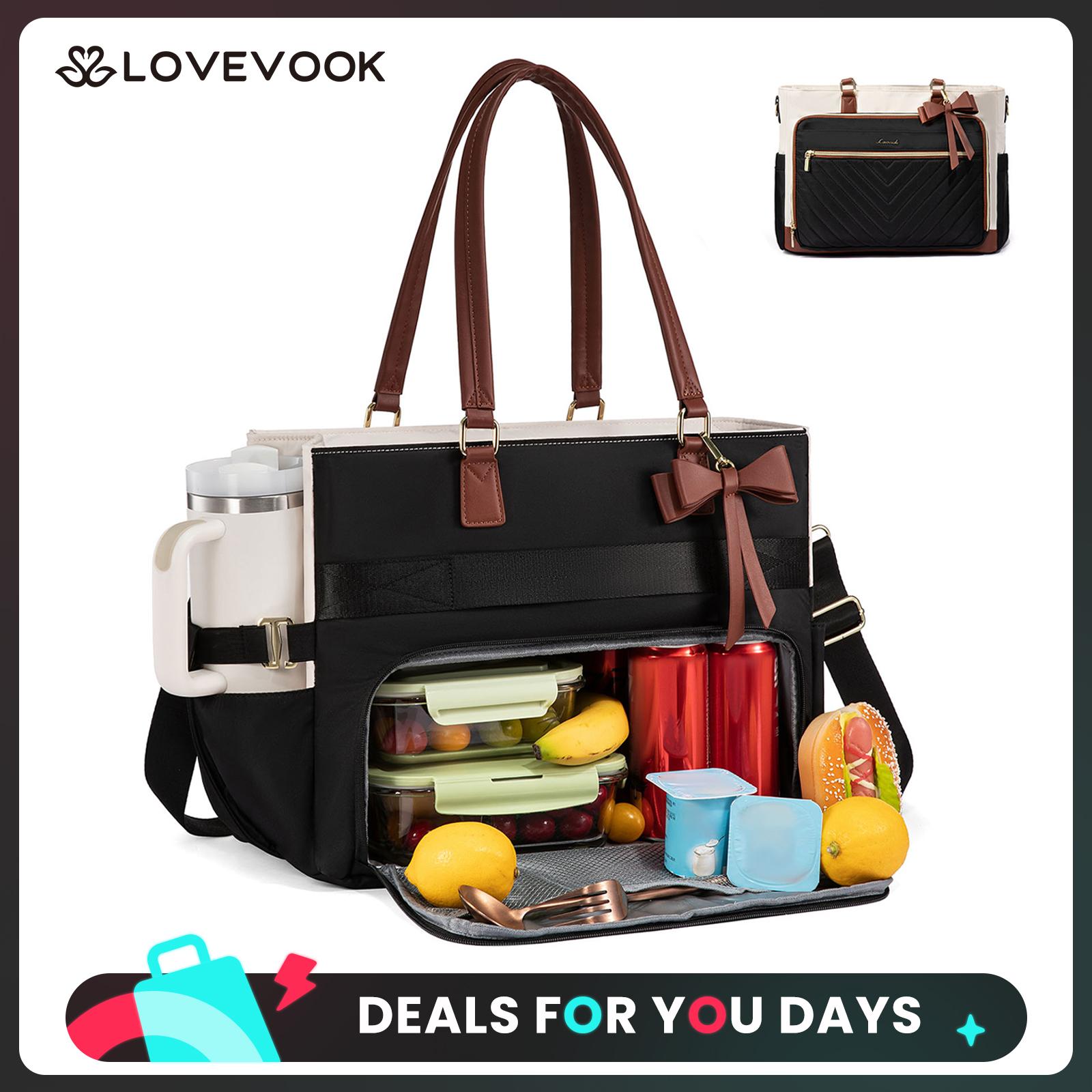LOVEVOOK Lunch Tote Bag for Women,15.6 Inch&17.3 Inch Large Capacity Work Bag with Laptop Compartment, Teacher Tote Thermal Bag with Zipper, Handbag Insulated Bag Leakproof for Nurse, Office, College,DealsForYouDays