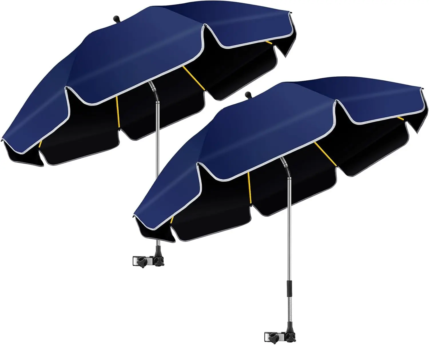 2 Pack 48.8 Inch Large Beach Umbrella, 360° Adjustable UV Protection Sun Shade Umbrella with Clamp Clip for Beach Chair, Stroller, Wheelchair, Camping Chair, Golf Outdoor Activities