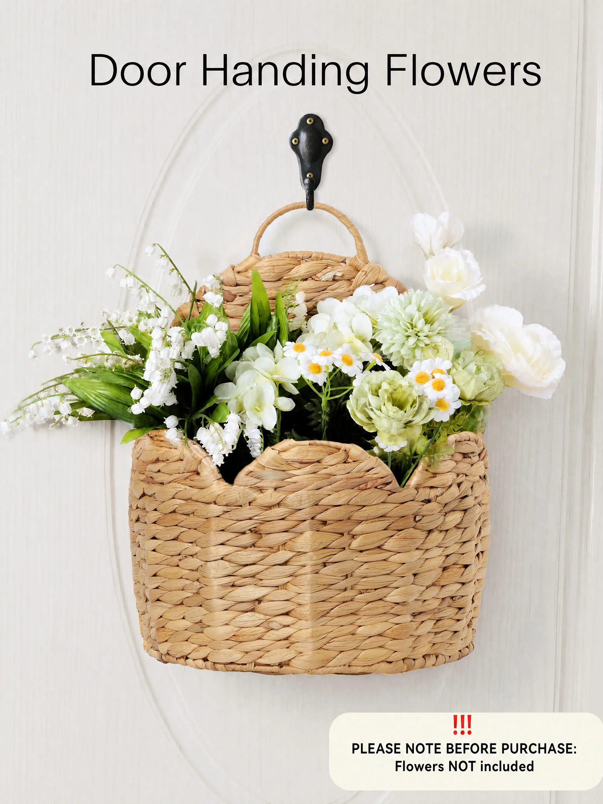 Stylave Scalloped Edge Hanging Planter Basket,Water Hyacinth Woven Wall Baskets for Front Door,Hangable Storage Organize for Flowers,Mails,Wicker Handmade Baskets for Garden,Farmhouse,Home Decor