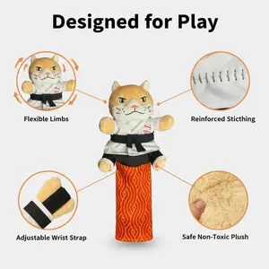 Interactive Puppets Toy: Karate Kitty Puppet Cat&Groundhog Wrestling Glove, Cats Wrestling Glove with Protective Forearm Sleeve, Cat&Groundhog Wrestling Puppet with Tough Padding for Hand Biting, Safe Play