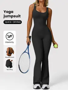 Women's One-Piece Yoga Training Set, High Stretch & Tight Pants, Sexy Backless Waist Design, Suitable for Fitness & Yoga, Backless Sports Jumpsuit