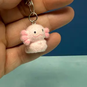 Flocked Axolotl Keychain – Cute Pink Plush Bag Charm