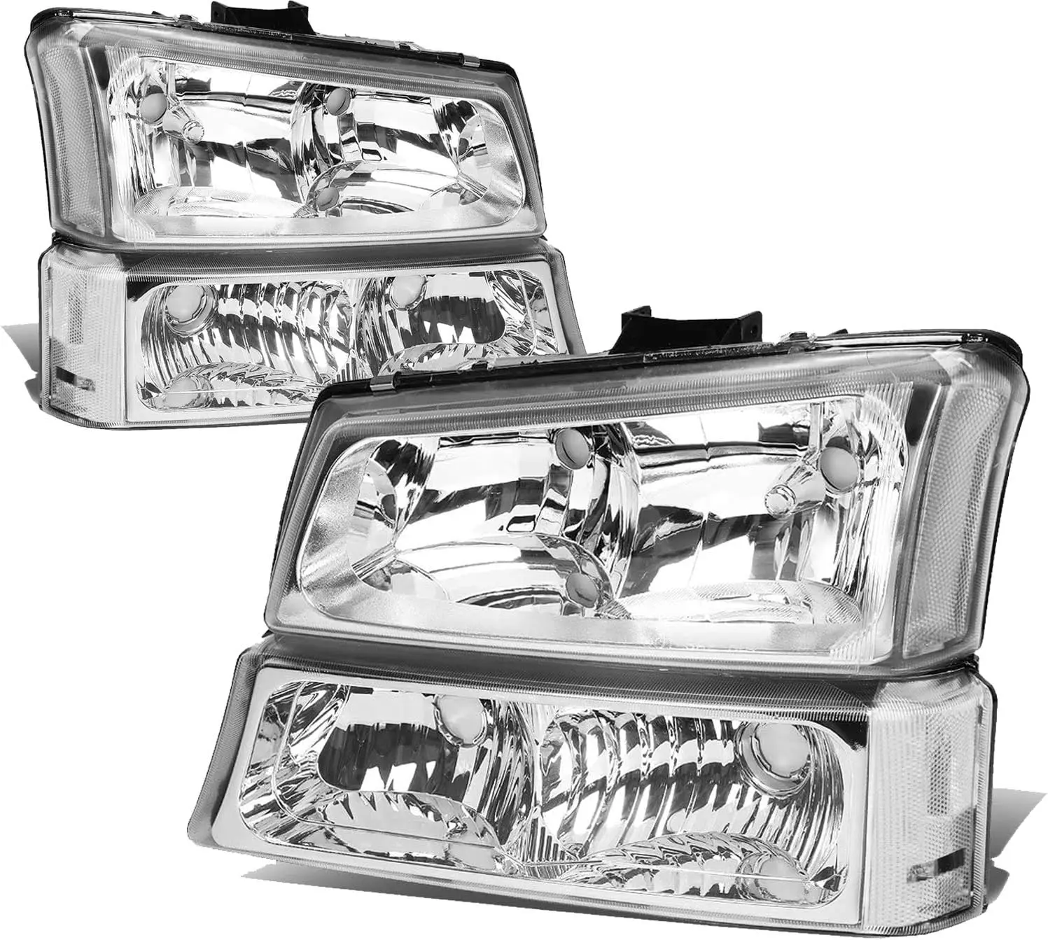 Headlight Assembly for 2003 2004 2005 2006 Silverado Avalanche 1500 2500 3500 1500HD 2500HD Headlights Chrome Housing Clear Lens