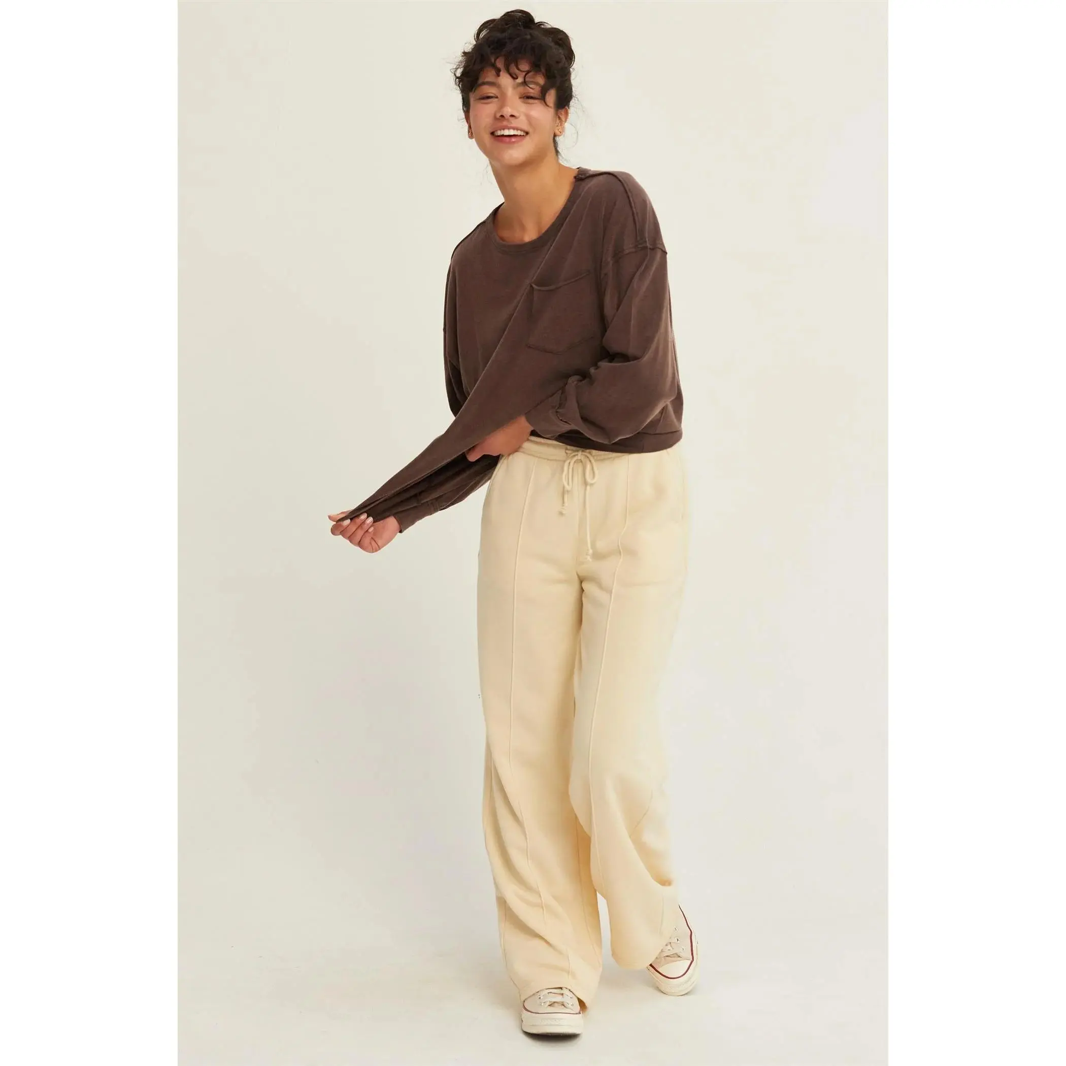 Wide Leg Cream Sweatpants
