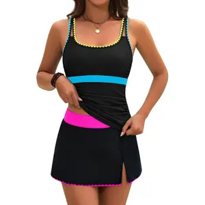 Women's Tankini Swimsuits Tummy Control Two Piece Bathing Suit Modest Swim Skirt Color Block Swim Suits2026
