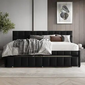 ChaletPosh Velvet Daybed with Trundle – Square Stitching, Modern Design