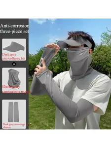 Ice silk cycling mask for men, outdoor anti-UV sunshade, full face scarf, long ice sleeves, sun protection hat combination set