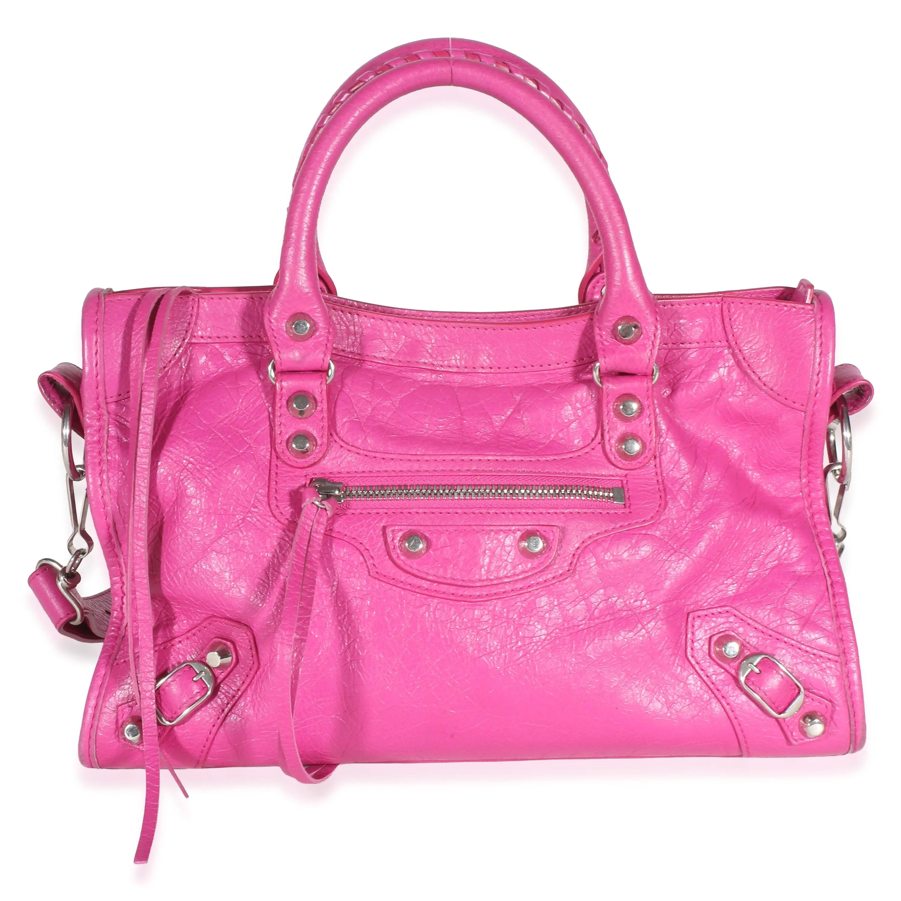 Pre-owned Balenciga Leather Shoulder Bag NY157288 Balenciaga Rose Magenta Agneau Classic Hardware Small Le City Bag