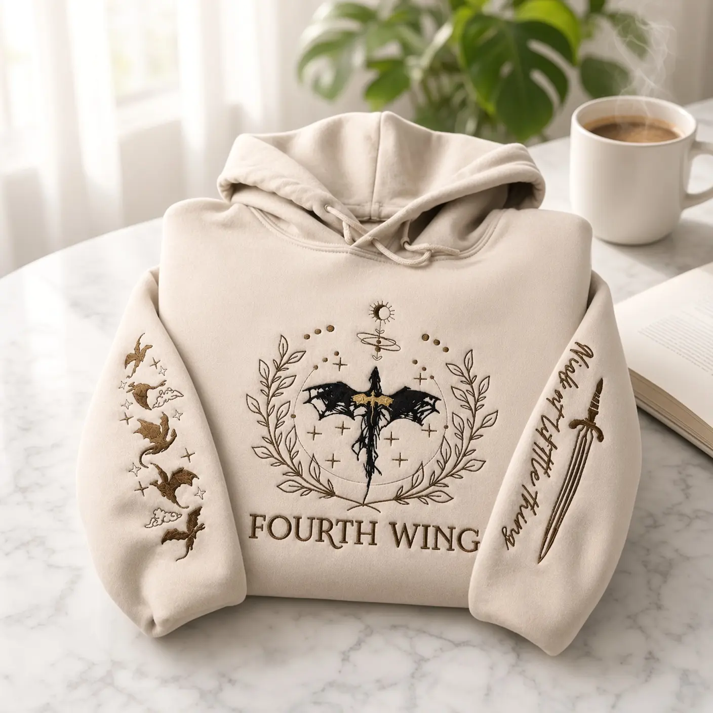 Embroidered Dragon Sweatshirt, Fourth Wing Embroidered Sweatshirt, Basgiath War College Hoodie, Dragon Rider Fantasy Reader Gift