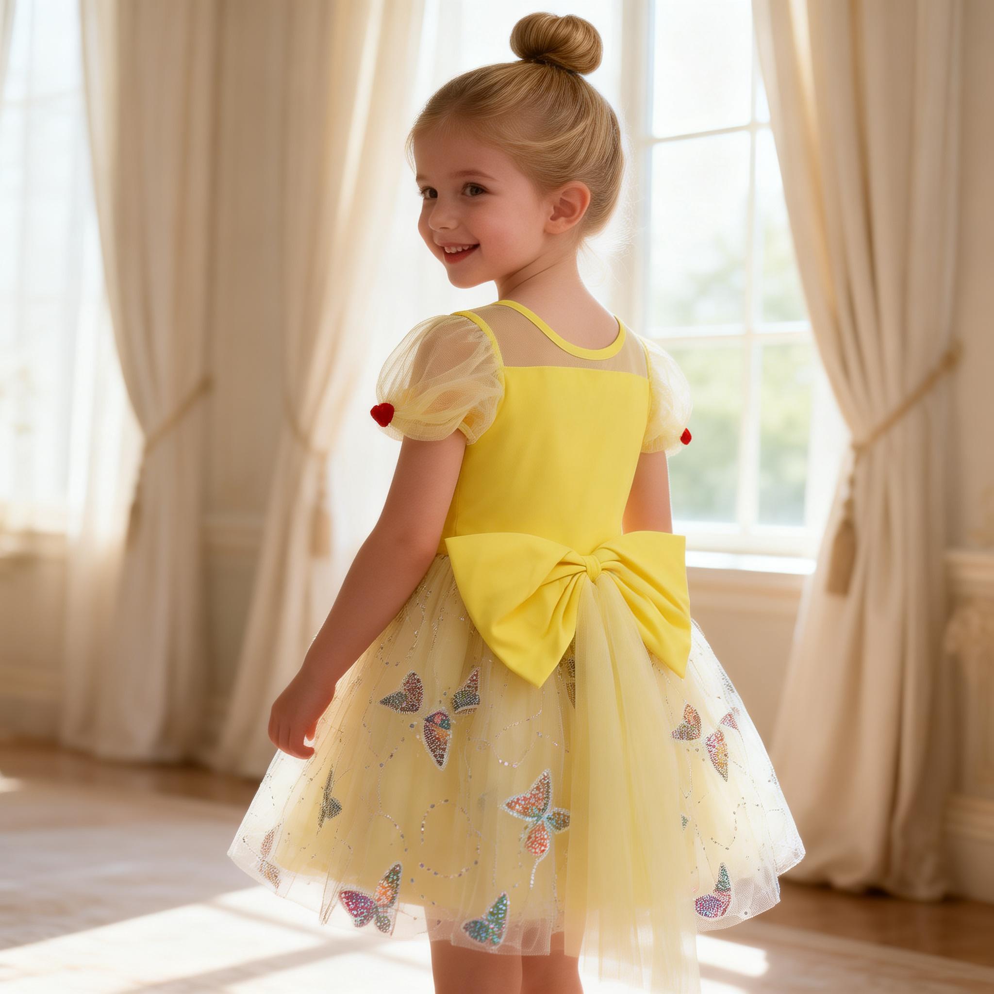 Yellow Girls Princess Dress, Toddler Butterfly Tulle Fairy Outfit for Birthday, Party & Photos