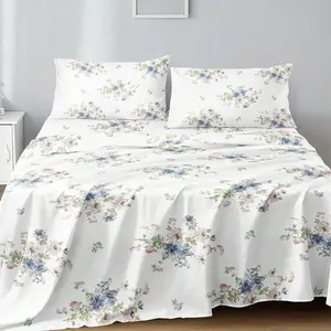 Floral Print Decorative Duvet Cover Set, 4 Counts/set Including 1 Duvet Cover & 1 Bed Sheet & 2 Pillowcase without Filler, Soft Comfortable Bedding Set for Home Bedroom